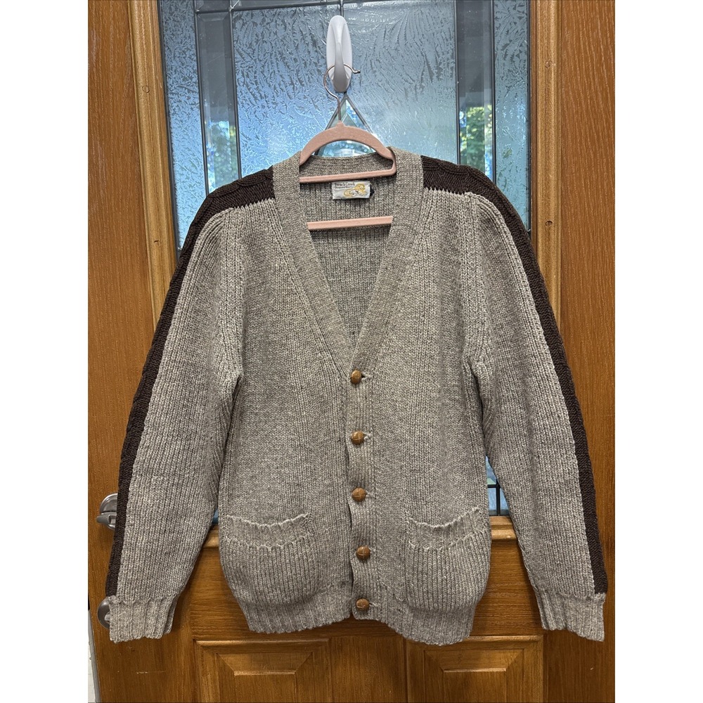 Vintage French Creek Sheep & Wool Co 100% Virgin Wool Cardigan Sweater Brown M